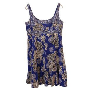 Nine West Womens Dress Sz14 Floral Print Blue & White Lined Sleeveless Zip #I-7